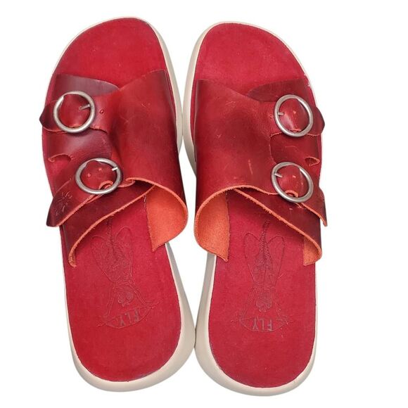 Rare Fly London Bait742fly Red Leather Double Buckle slip-on Sandals Size 40 US - Picture 6 of 10
